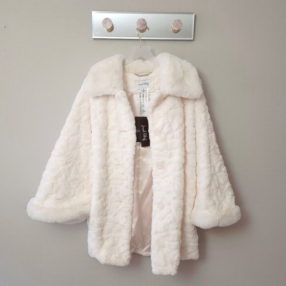 NWT Joseph Ribkoff cream monochromatic pattern textured faux fur cape jacket, L - Picture 14 of 14
